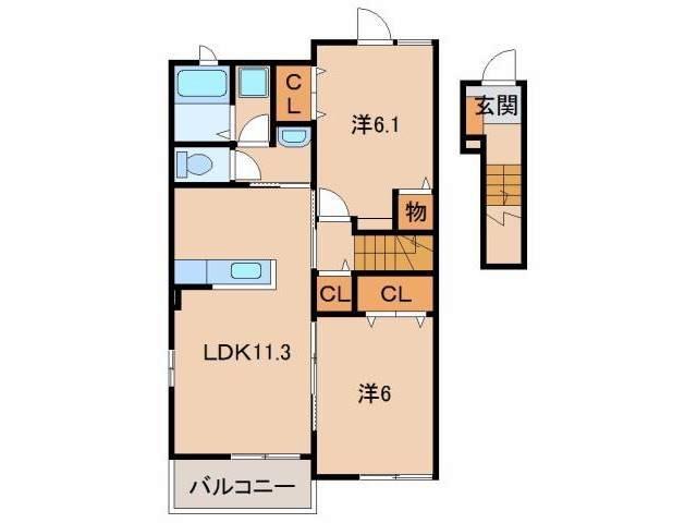 サーム・ヴェリテ(2LDK/2階)の間取り写真