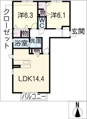 サナームM・Y(2LDK/1階)の間取り写真
