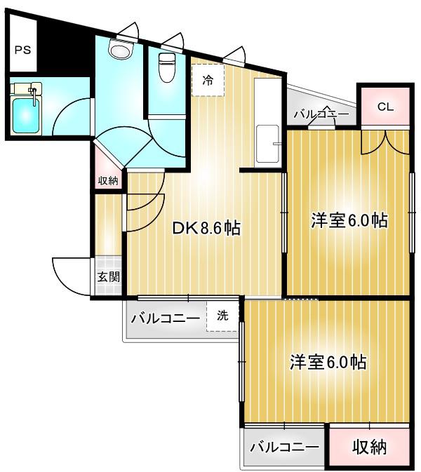 パレス第2金山(2LDK/6階)の間取り写真