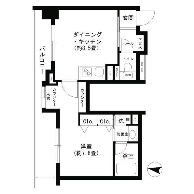 クリオ文京小石川(1DK/15階)の間取り写真