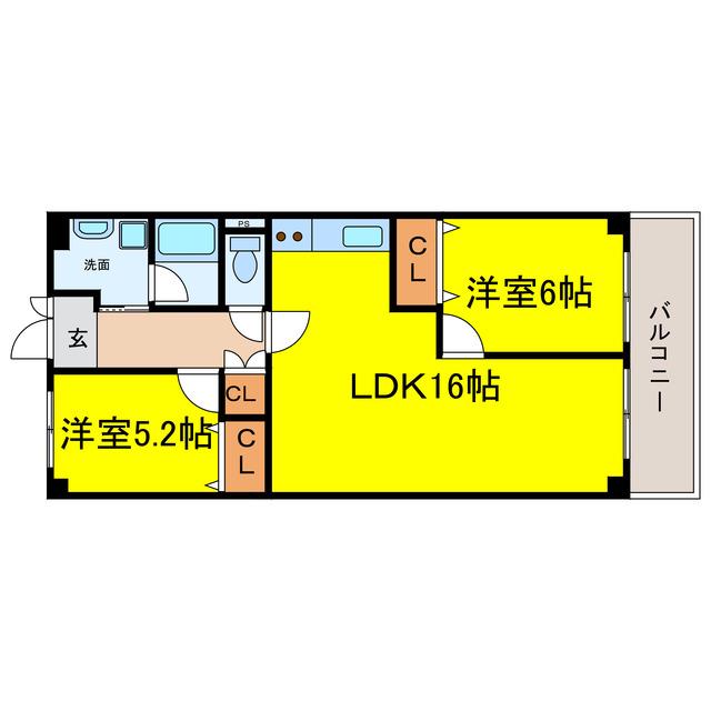 大淀町スカイハイツ(2LDK/4階)の間取り写真