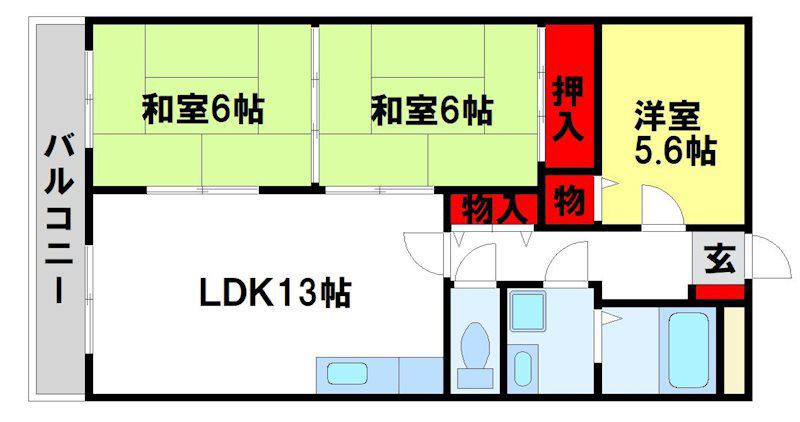 アンシャンテ都府楼(3LDK/3階)の間取り写真