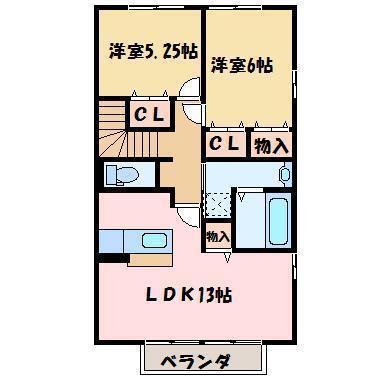 ウィステリア・フィールドB棟(2LDK/2階)の間取り写真