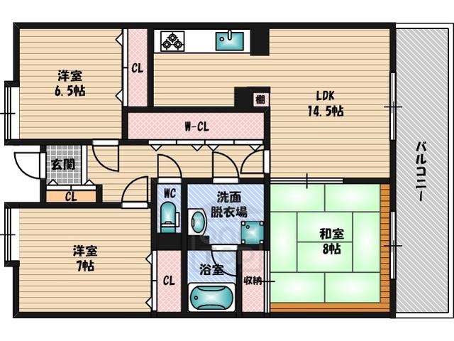 サンライズコート緑地公園B棟(3LDK/1階)の間取り写真