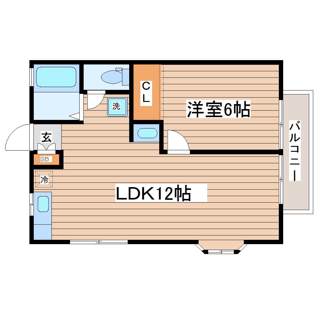 ゼフィローソあけの平(1LDK/2階)の間取り写真