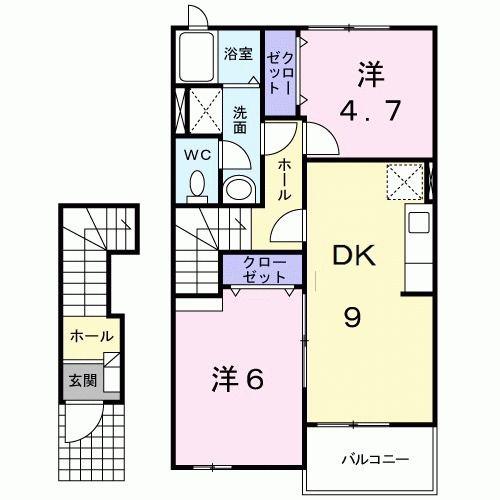 ポライトリ-B(2DK/2階)の間取り写真