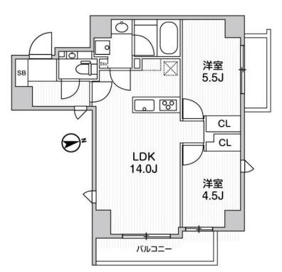 ライトハウス元浅草(2LDK/3階)の間取り写真