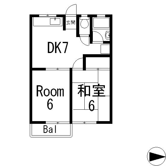 コーポササキA棟(2DK/2階)の間取り写真