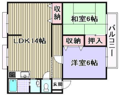 ウィンディアコスモスB棟(2LDK/2階)の間取り写真