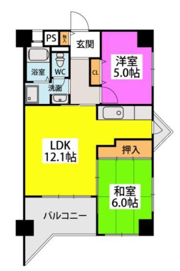 アルテハイム宮ノ陣(2LDK/3階)の間取り写真