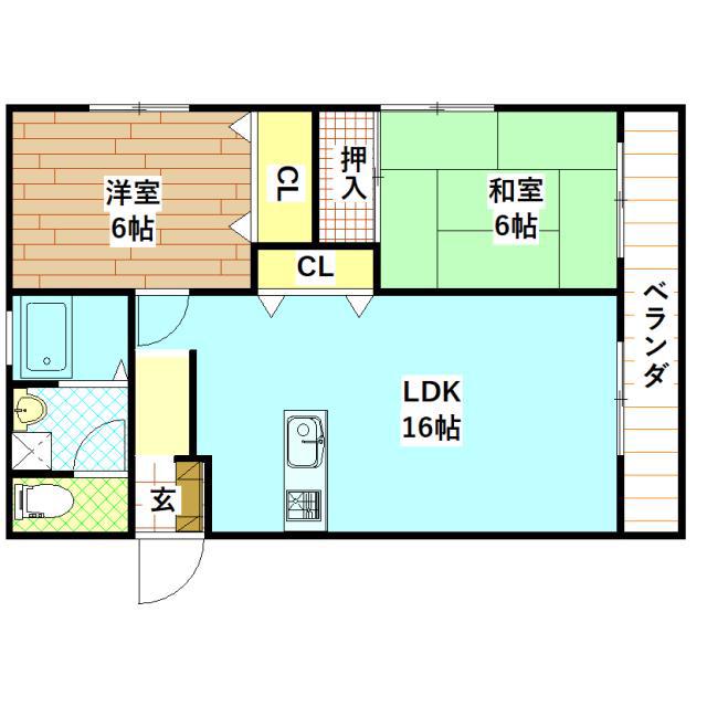 ガーデンヒルズ鷹尾 (2LDK/1階)の間取り写真
