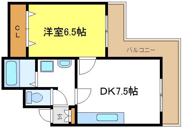 オークコート殿辻(1DK/3階)の間取り写真