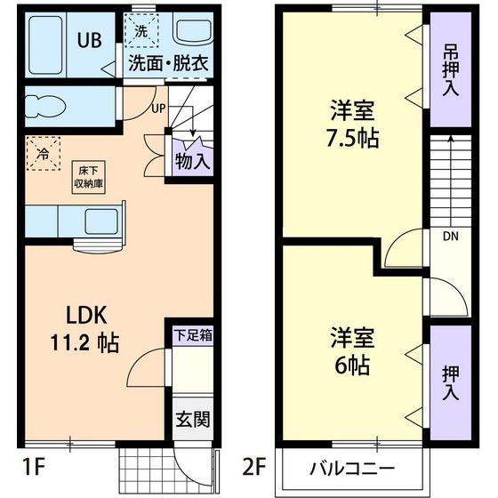 サザンクロス阿見(2LDK/1階)の間取り写真