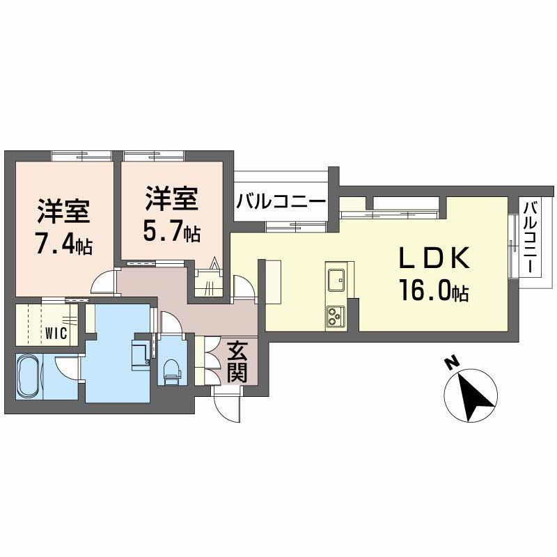 アイクレール(2LDK/2階)の間取り写真