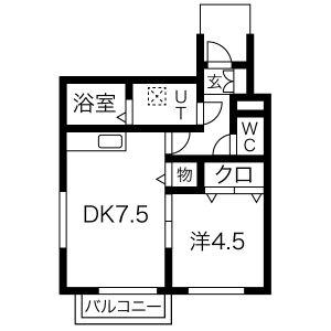 パティオU(1DK/1階)の間取り写真