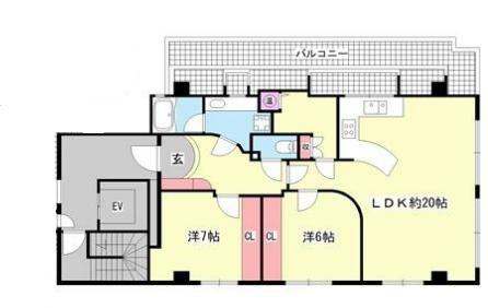 イルシオンド芦屋(2LDK/6階)の間取り写真