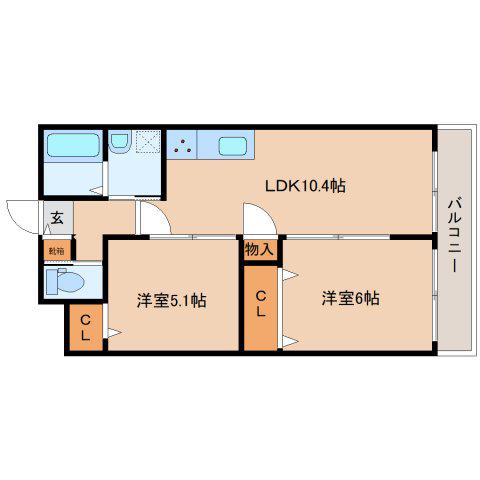 ALEGRIA郡山(2LDK/3階)の間取り写真