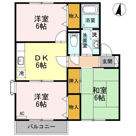 サイプレスタウンA(3DK/2階)の間取り写真