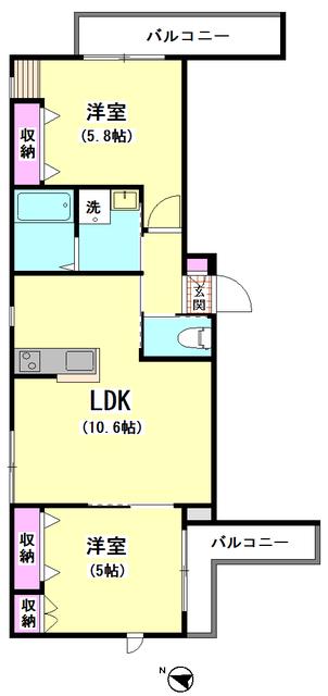 グラン大森南(2LDK/2階)の間取り写真