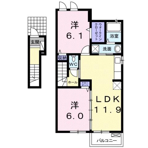 フロンティアII(2LDK/2階)の間取り写真