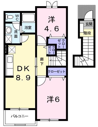 メゾンボヌールA(2DK/2階)の間取り写真