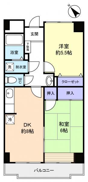 グラースマロニエ(2DK/4階)の間取り写真