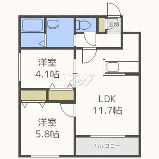 フォルトゥーナ(2LDK/3階)の間取り写真