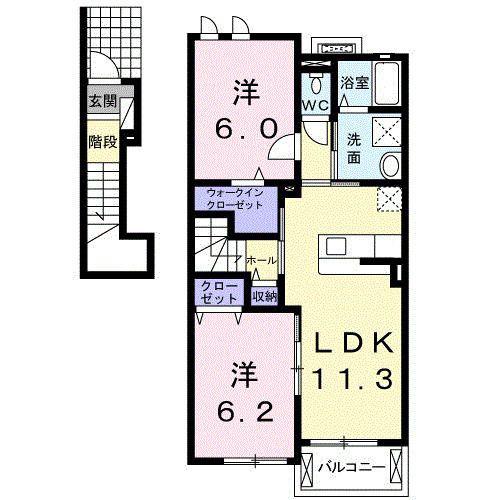 グランベール壱番館(2LDK/2階)の間取り写真