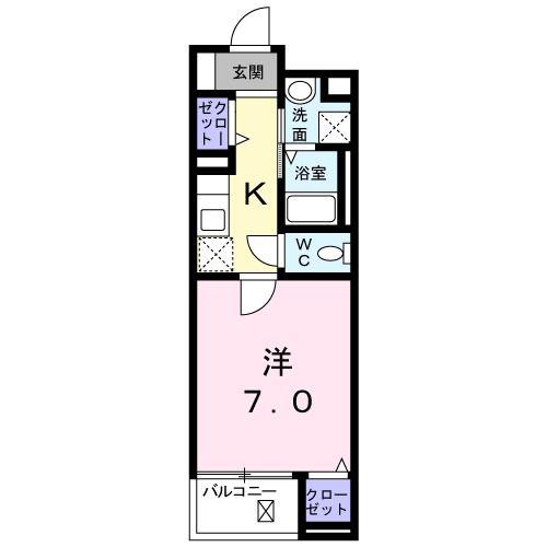 ローズボヌールIII(1K/2階)の間取り写真