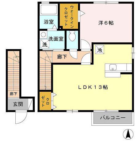 ジュネックスA(1LDK/2階)の間取り写真