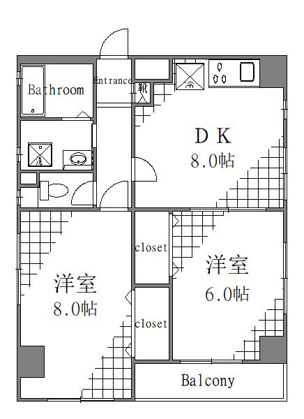 ケービーモリシタ(2DK/2階)の間取り写真