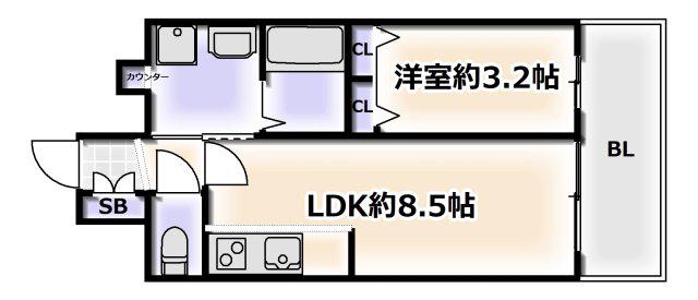 プレサンス四天王寺前夕陽ヶ丘 凛宮(1LDK/13階)の間取り写真
