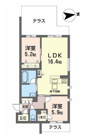 シャーメゾンリシェス(2LDK/1階)の間取り写真