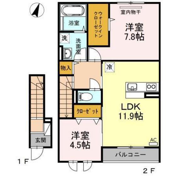 ドルチェ洲崎(2LDK/2階)の間取り写真