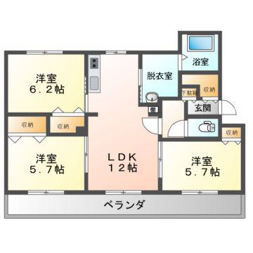 Mハイツ八丁平1(3LDK/2階)の間取り写真