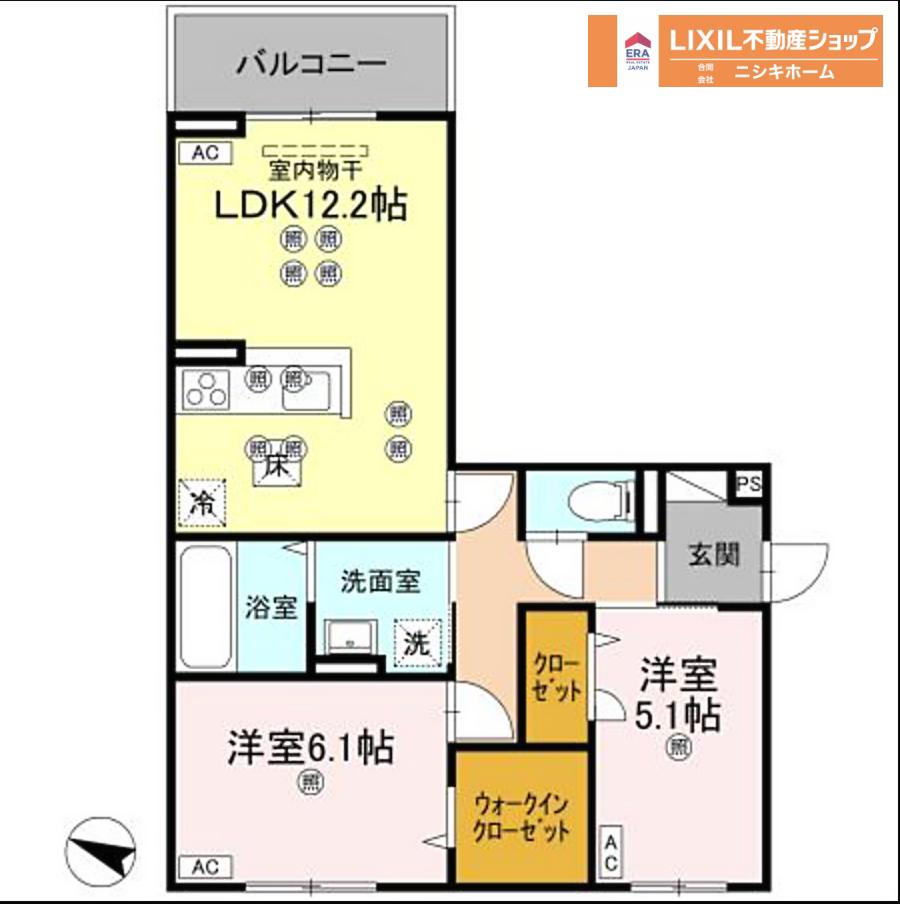 フィオーレガーデン北田宮 A(2LDK/1階)の間取り写真