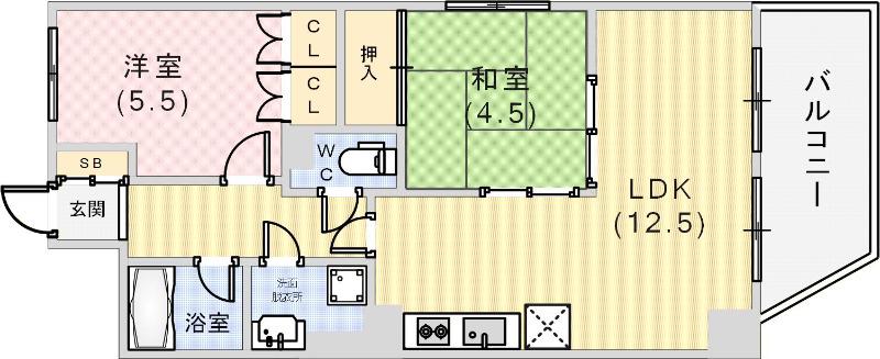 メゾンフローラ(2LDK/5階)の間取り写真
