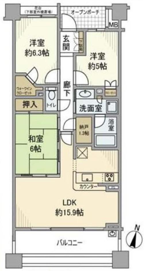 ブラウド横浜鶴見市場(3SLDK/6階)の間取り写真