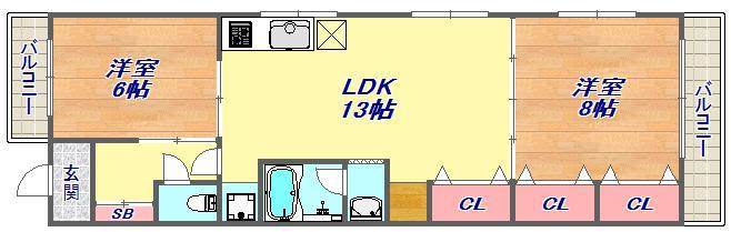 サンパレス倉石(2LDK/4階)の間取り写真
