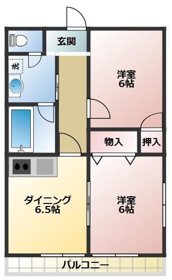 レーニア(2DK/2階)の間取り写真