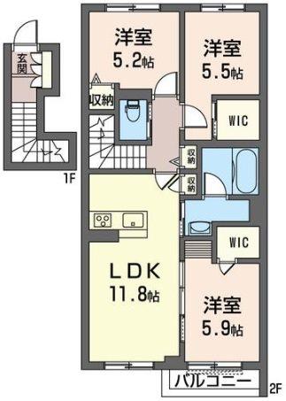 ゾンネハイツII(3LDK/2階)の間取り写真
