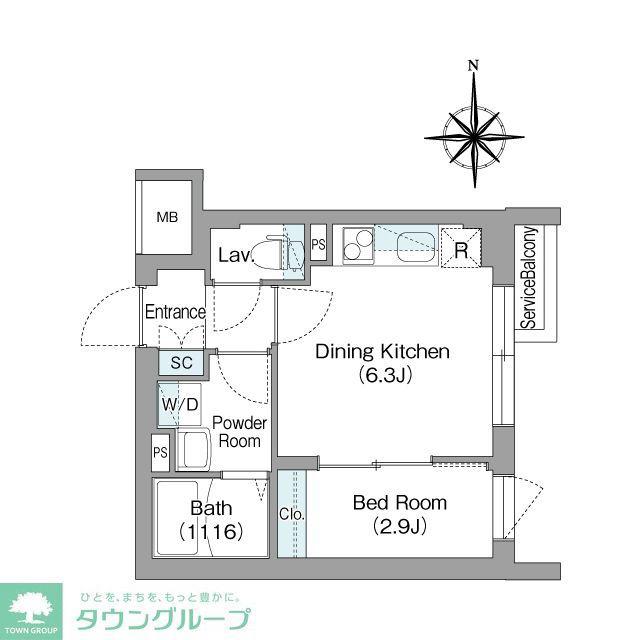 スタイリオフィット新丸子(1DK/4階)の間取り写真