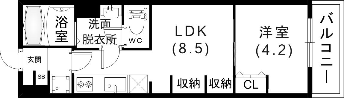 リブリ・中山手(1LDK/1階)の間取り写真