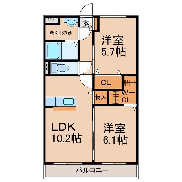 メルローズ寿北I(2LDK/3階)の間取り写真