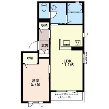 テラスウッズ湘南(1LDK/1階)の間取り写真