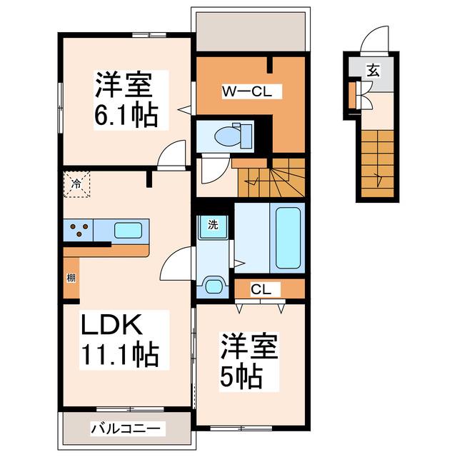 エアリー・ラブII A(2LDK/2階)の間取り写真