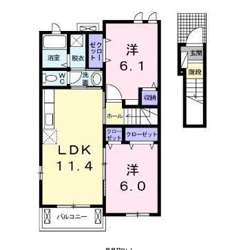 イリーデアンジュA・B(2LDK/2階)の間取り写真