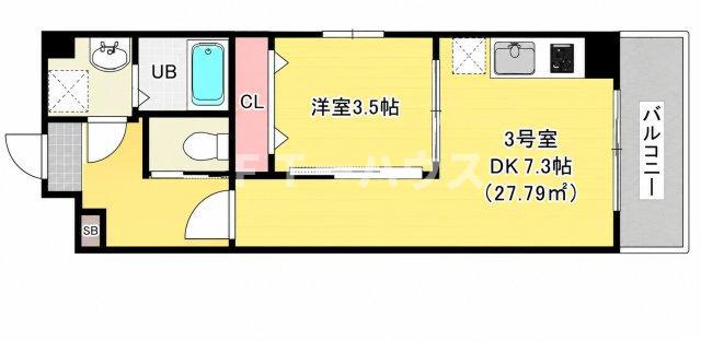 GRAZIE船橋 303(1DK/3階)の間取り写真