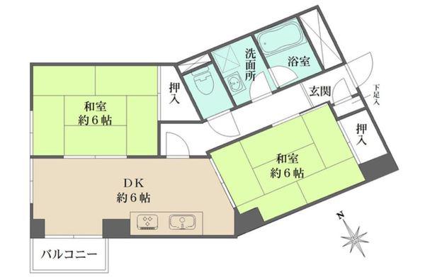 ラヴィーナ門前仲町(2DK/2階)の間取り写真