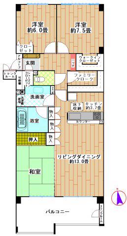 フォルスコート茅ヶ崎ラチエン通B棟(3LDK/2階)の間取り写真
